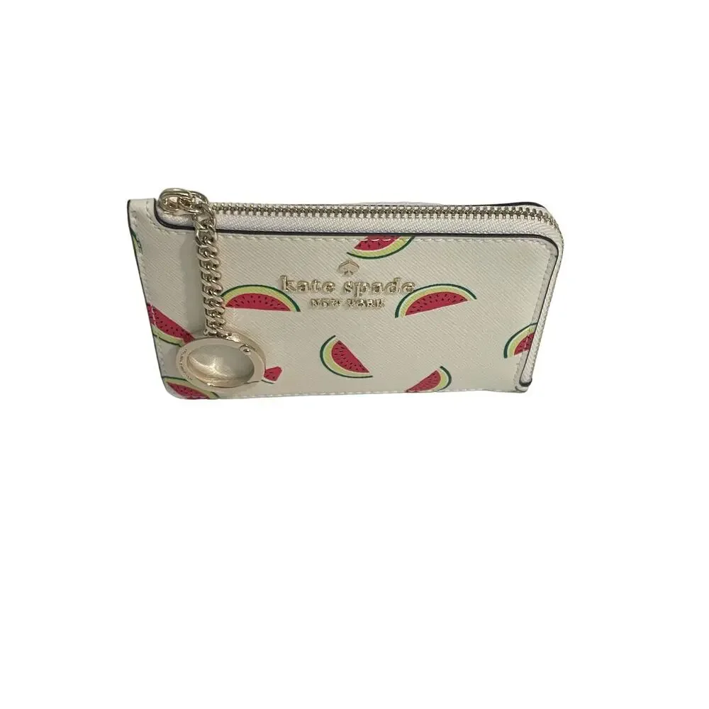 Kate Spade Staci Watermelon Party Medium L-zip Card Holder key ring New